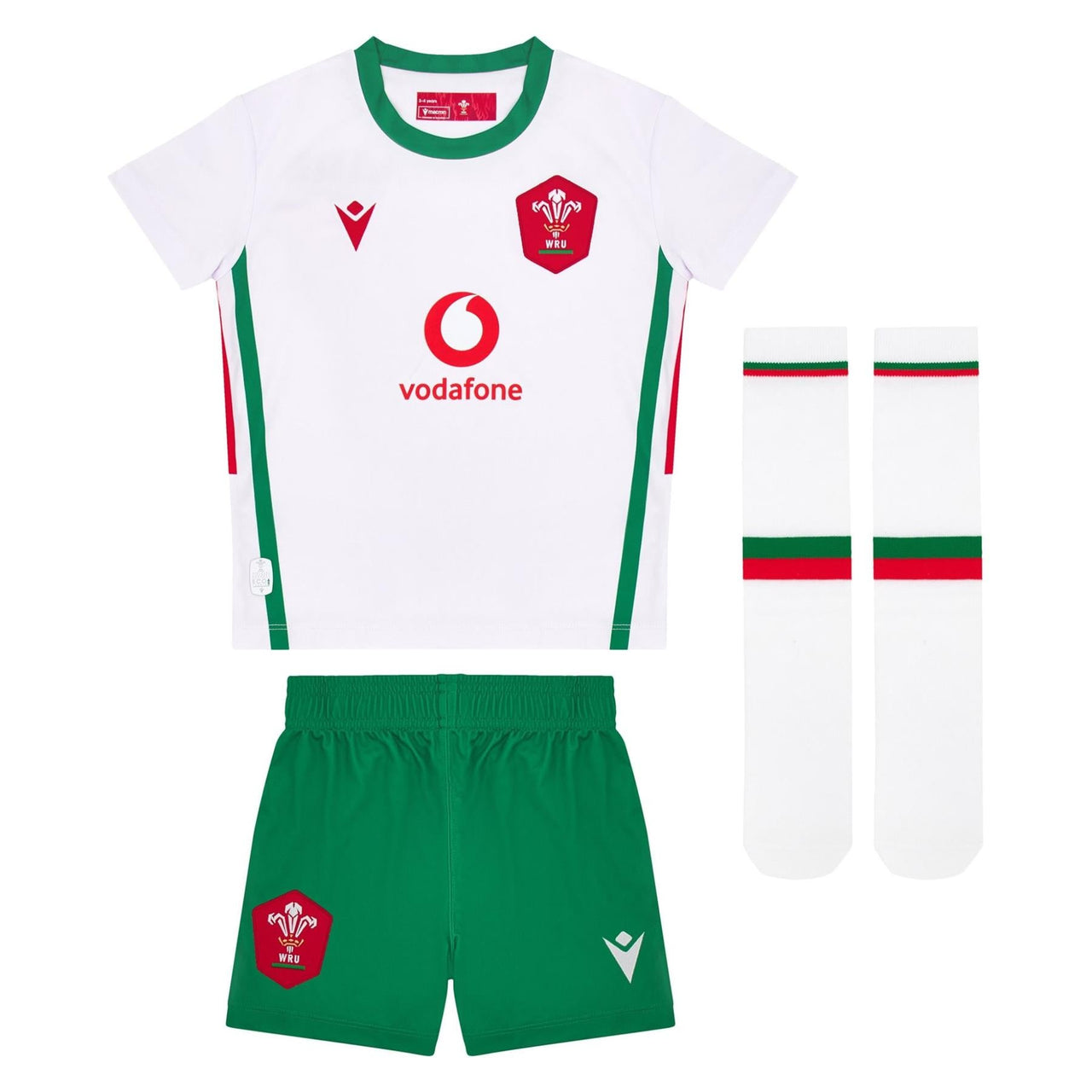 Macron Wales Rugby Kids Alternate Replica Mini Kit | White | 2024/25