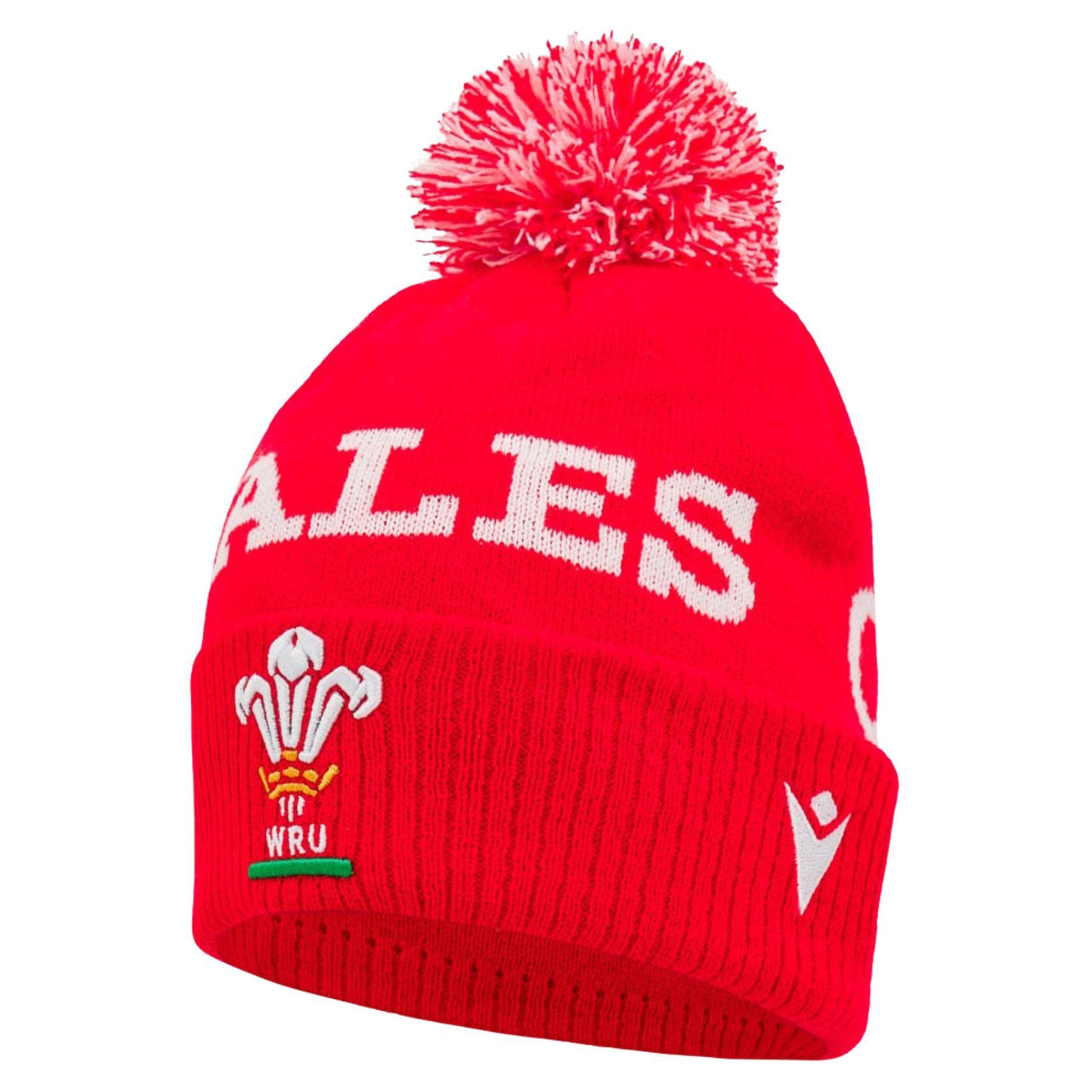 Macron Wales Rugby Pom Pom Beanie Hat | Red | 2024/25 | Adult