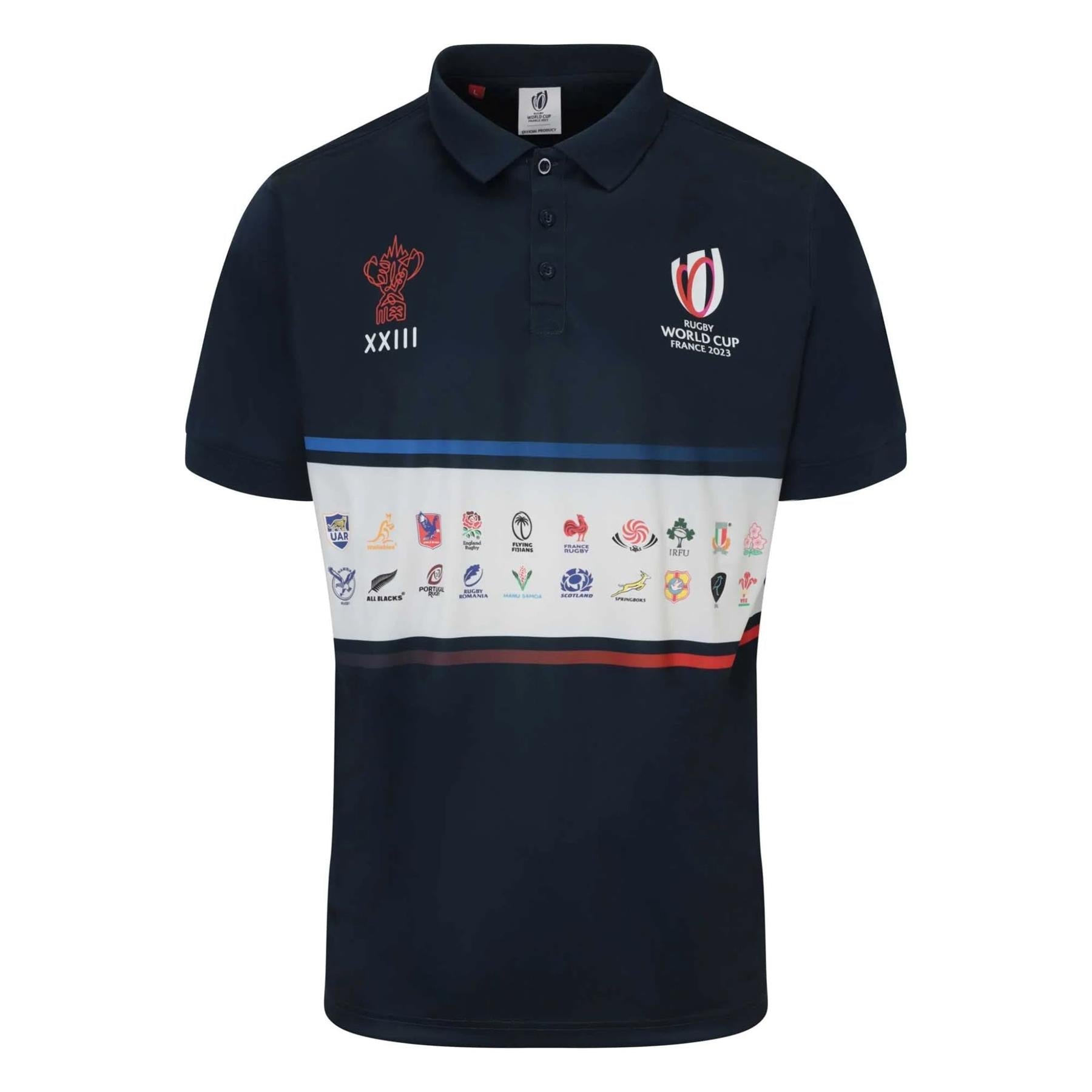 Rugby World Cup 2023 Men's 20 Unions Poly Polo Shirt | Navy