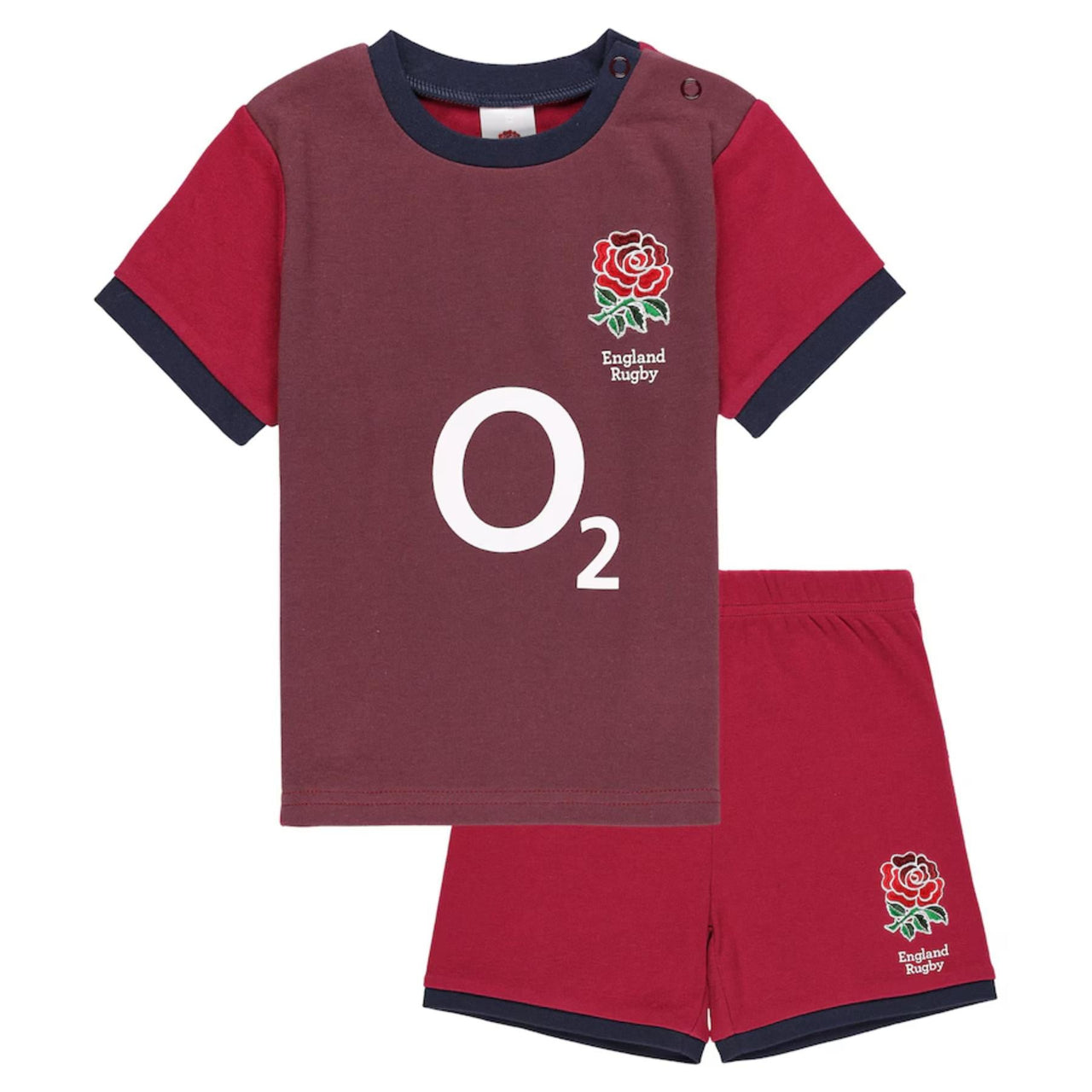 Official England Rugby Alternate Baby T-Shirt and Shorts Set in red - Front