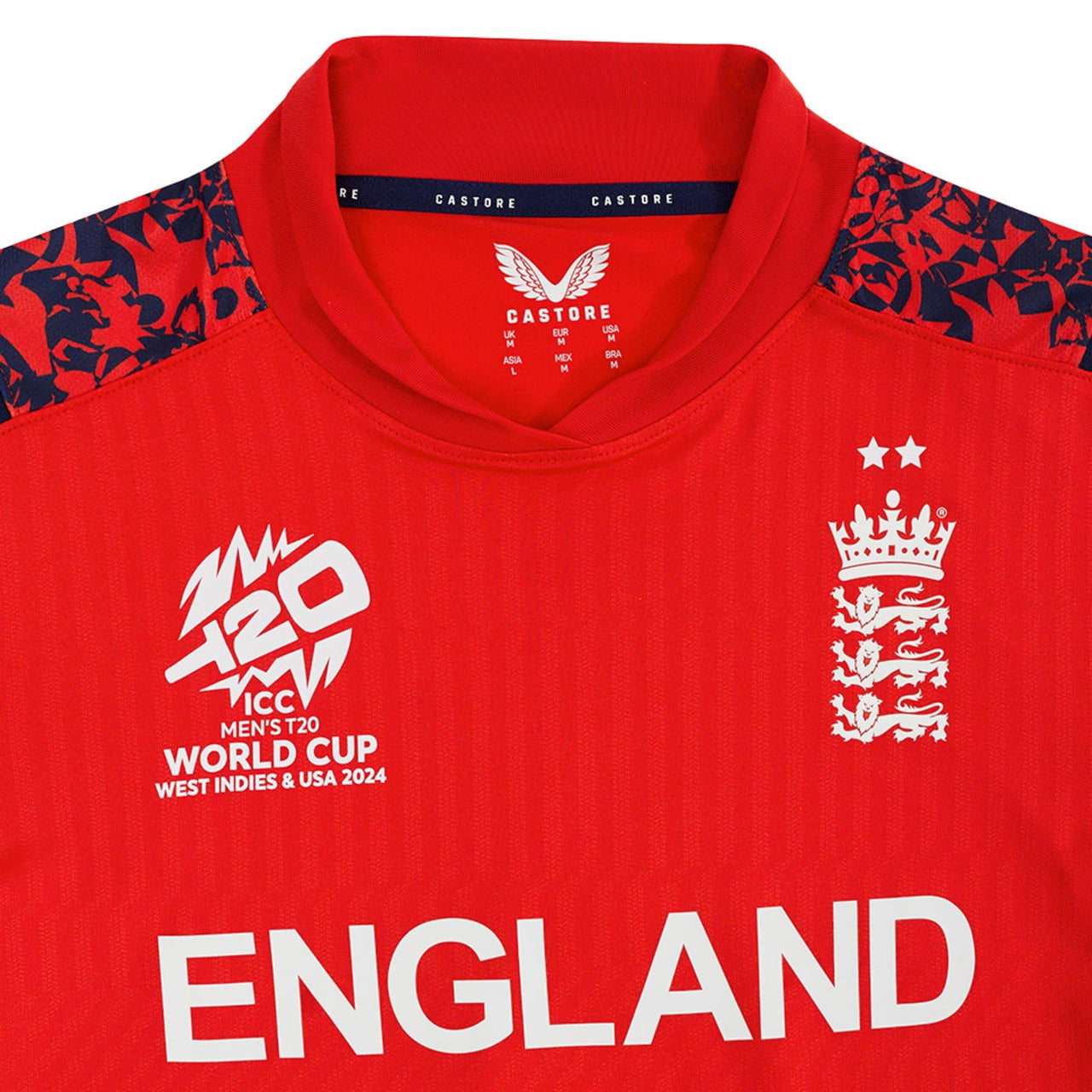 England Cricket Men's T20 World Cup 2024 Replica Short Sleeve Shirt | Fiery Red